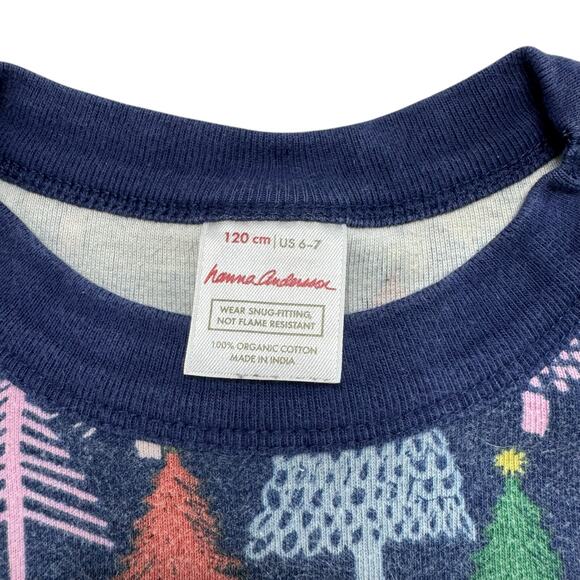HANNA ANDERSSON Blue Holiday Trees Pajama Top Size 6-7 120 Kids Winter Muticolor - Picture 3 of 4
